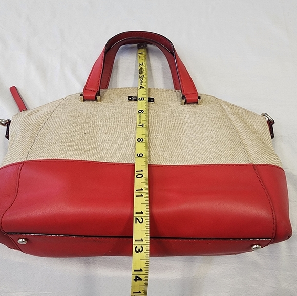 Kate Spade Red Beige Canvas Leather 2Way Crossbody Top Handle Satchel - Picture 5 of 16